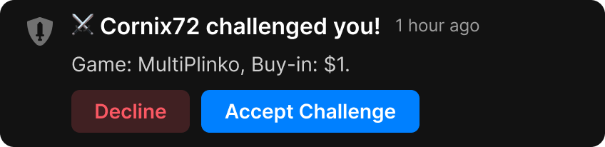 Notification - informing user has been challenged by a friend. Design for notification centre. Status unread.