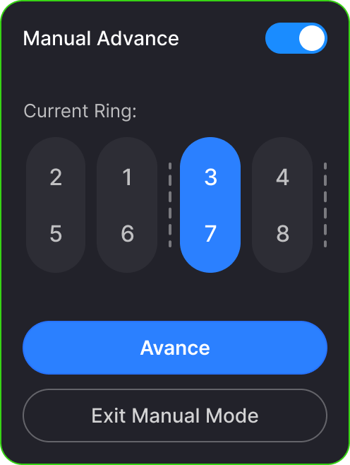 Traffic signal control panel showing Manual Advance variation 2.