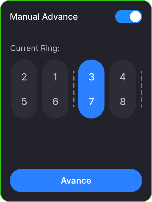 Traffic signal control panel showing Manual Advance variation 6.