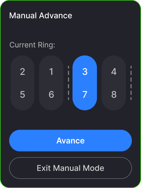 Traffic signal control panel showing Manual Advance variation 4.