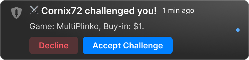 Notification - informing user has been challenged by a friend. On page design.