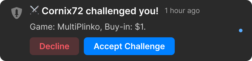 Notification - informing user has been challenged by a friend. Design for notification centre. Status read.